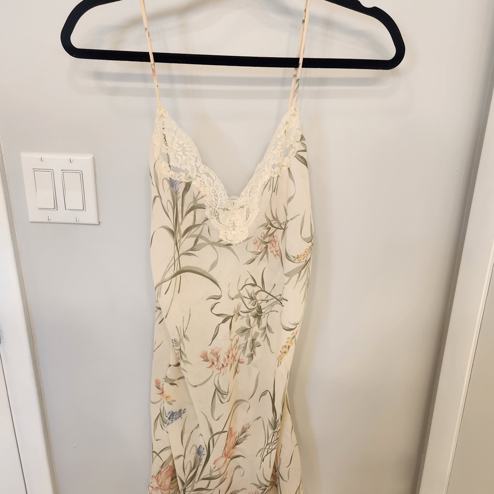 Vintage 90s Floral Lace Trim Slip Dress Size Small